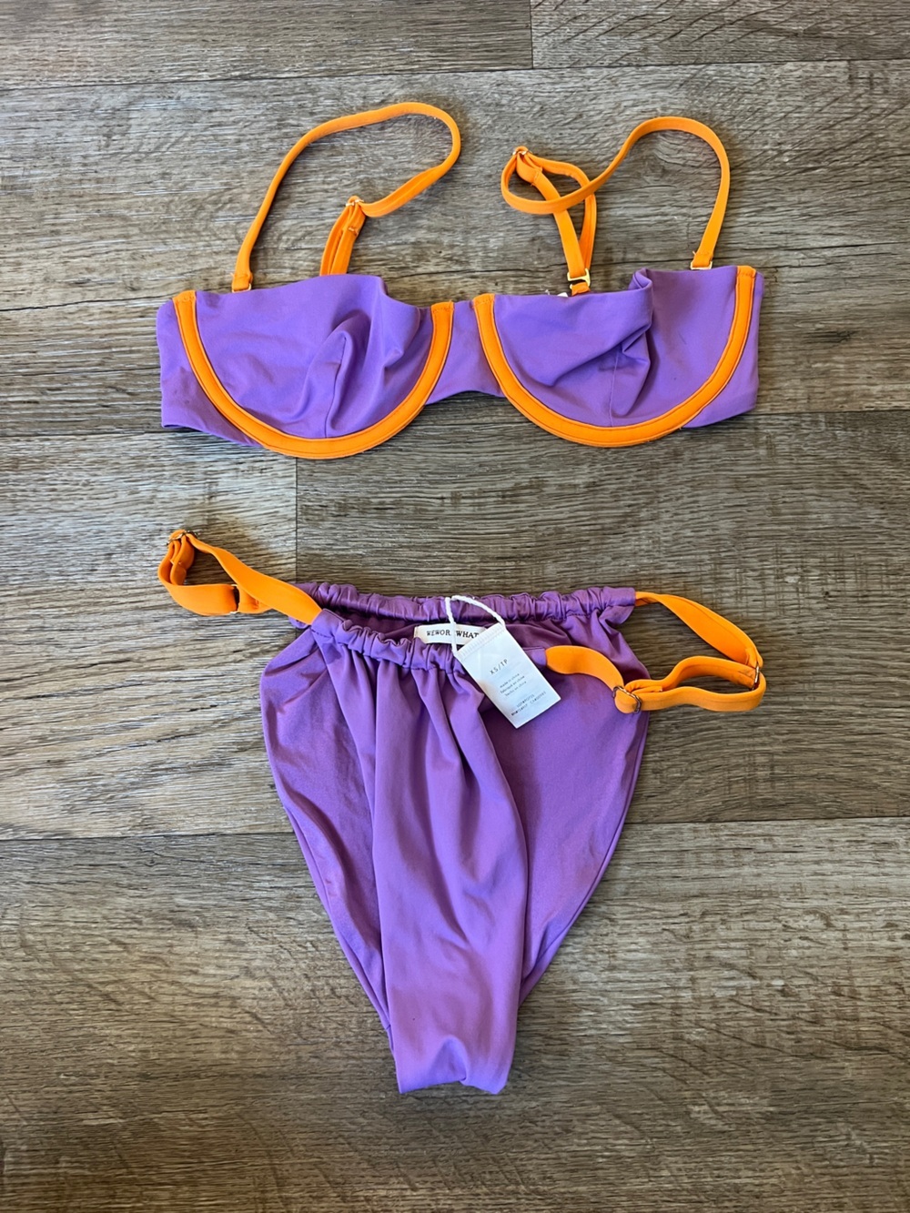 WeWoreWhat Underwire Balconette Top + Cheeky Bikini Bottom in Purple and Orange